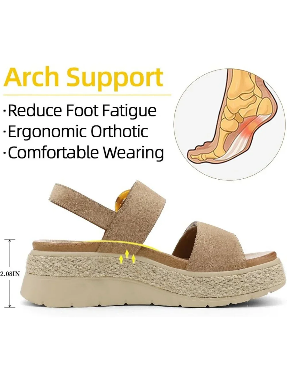 Women's Khaki Comfortable Solid Espadrille Low Wedge Heel Platform Sandal Shoes